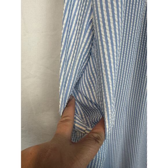 VTG 80'S Saybury Pastel‎ Seersucker Stripe Maxi Zip Up House Dress Robe Medium - Picture 8 of 9